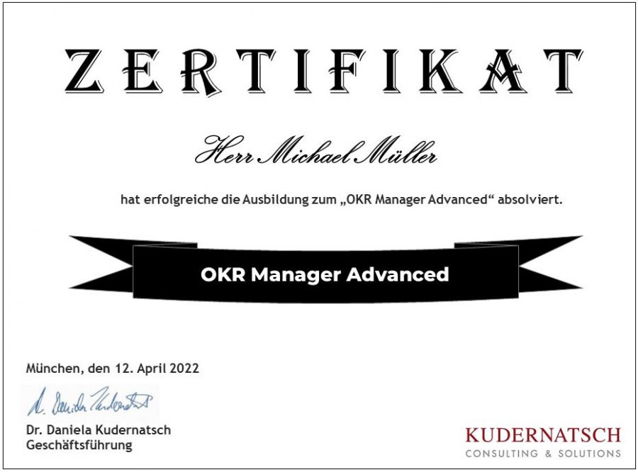 Zertifikat Ausbildung OKR Manager Advanced